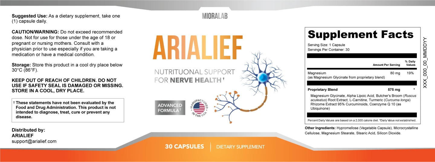 Arialief supplement facts label